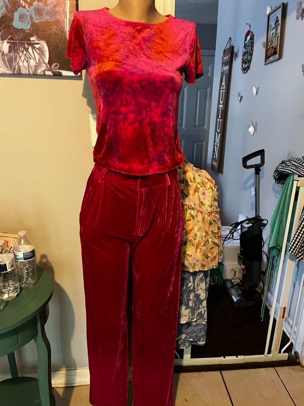 FreeVelvet Two-Piece Set in Deep Red